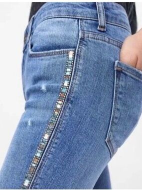 Zara Blue Skinny Jeans with Beaded Side Trim